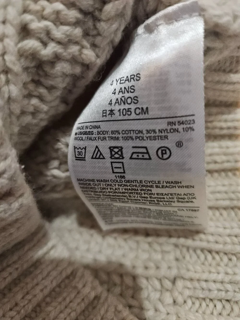 Baby Gap Cable Knit Wool Sweater